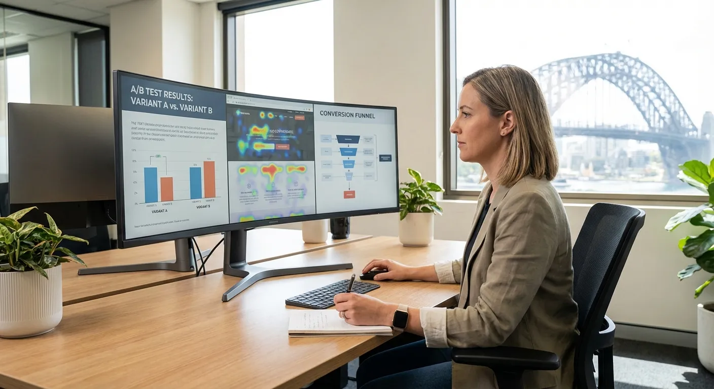 Conversion analytics dashboard showing A/B test results