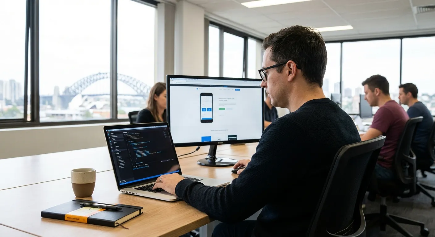 Web development workspace showing modern code and design