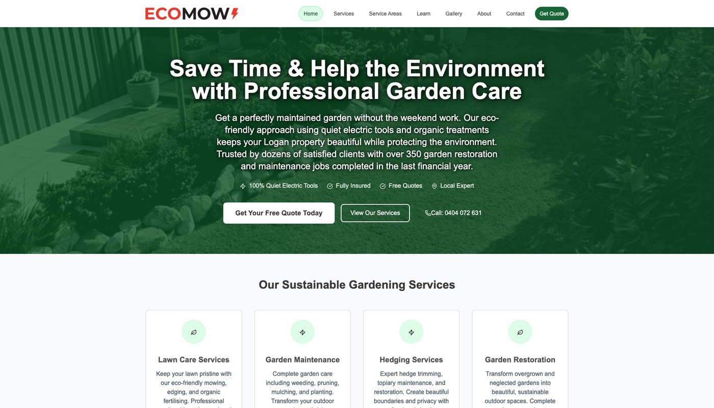 EcoMow Sustainable Gardening website screenshot