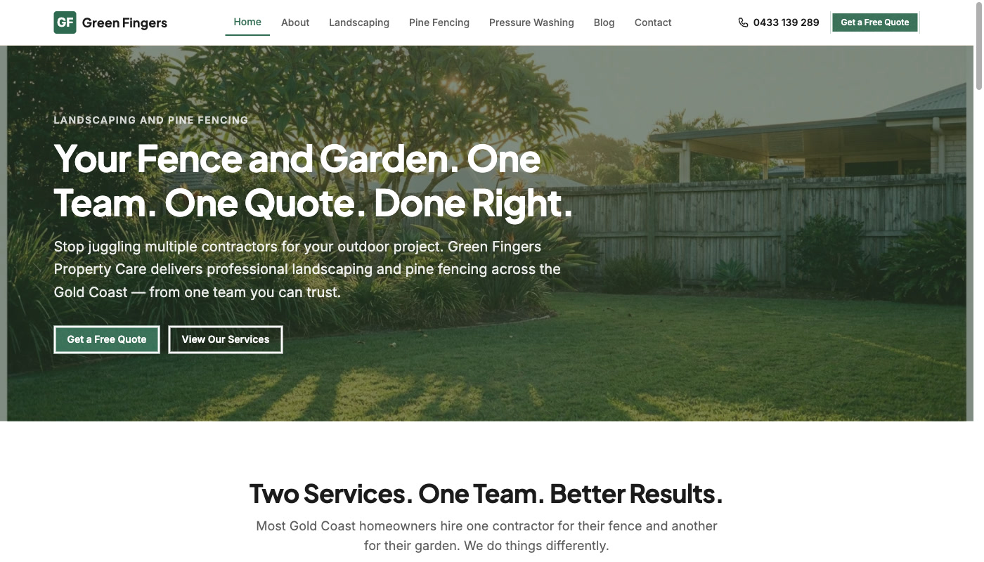 Green Fingers Property Care website screenshot