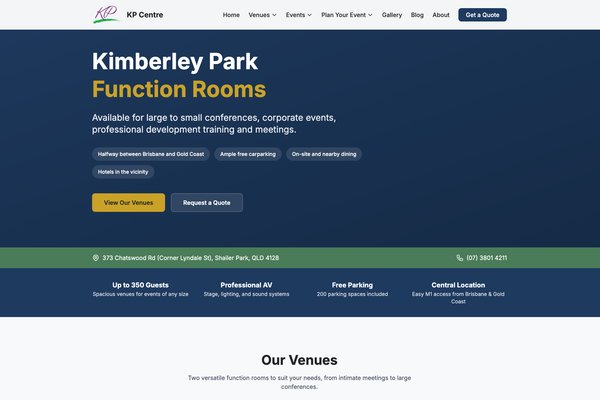 KP Centre - Kimberley Park Function Rooms website screenshot