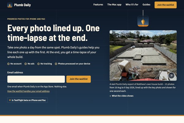 Plumb Daily - Progress Photo App and Website website
