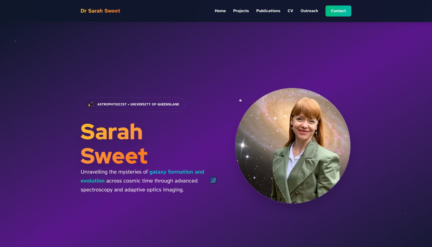 Dr Sarah Sweet - Academic Portfolio website screenshot
