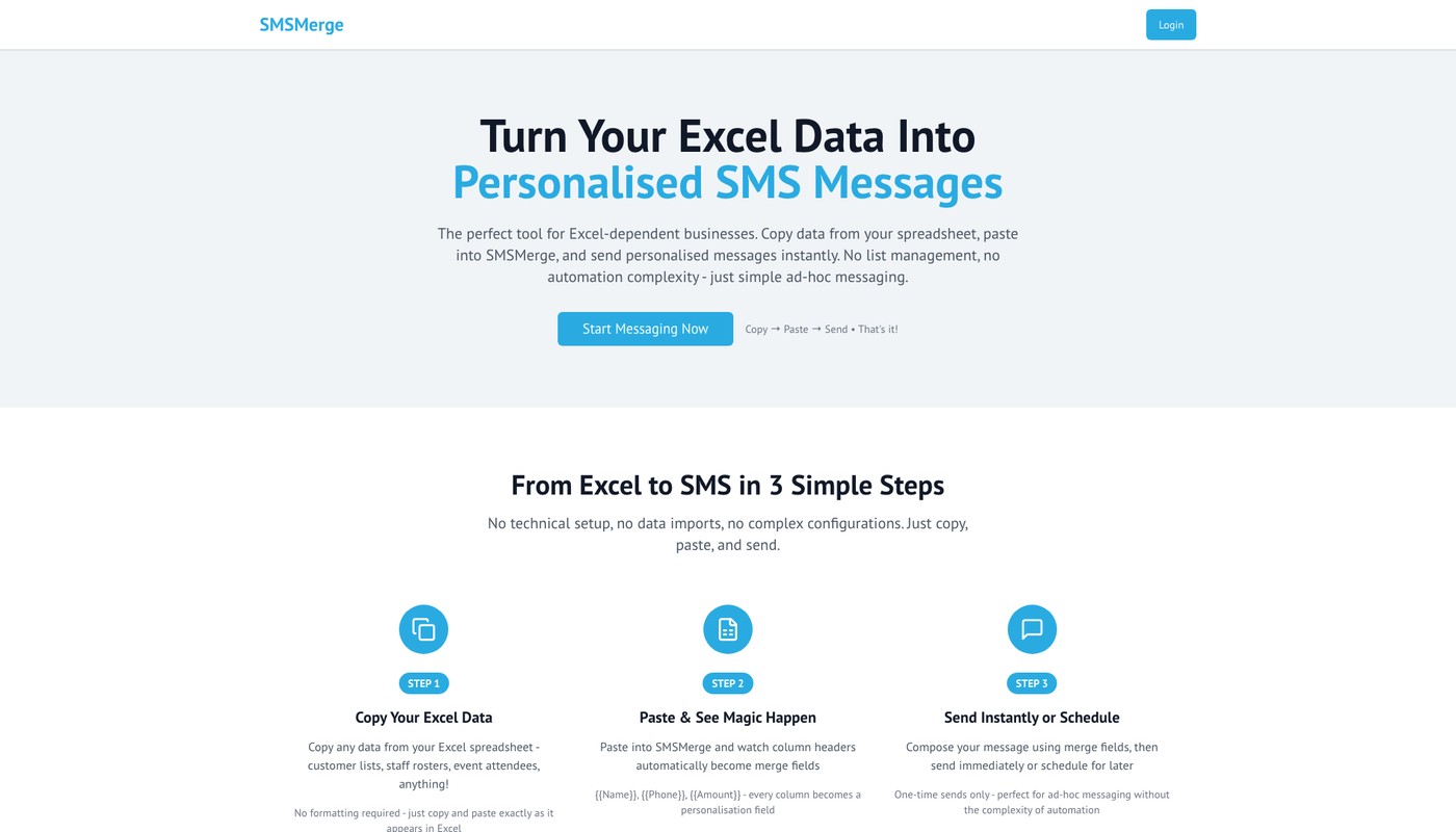 SMSMerge - SMS Messaging Platform website screenshot