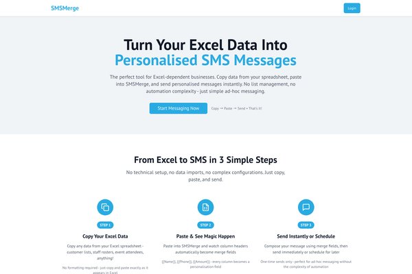 SMSMerge - SMS Messaging Platform website screenshot
