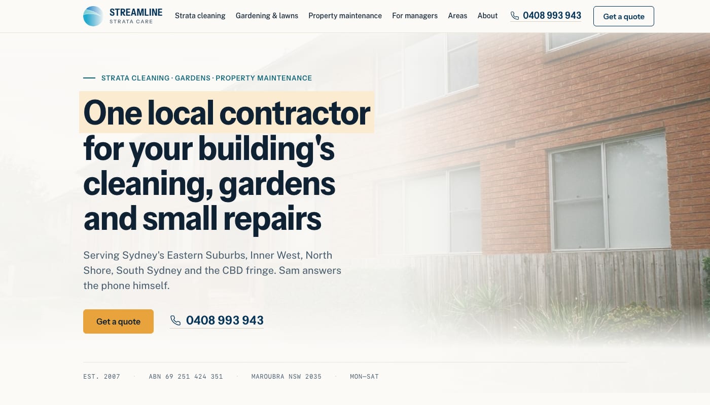 Streamline Strata Care - Strata Cleaning Website website screenshot