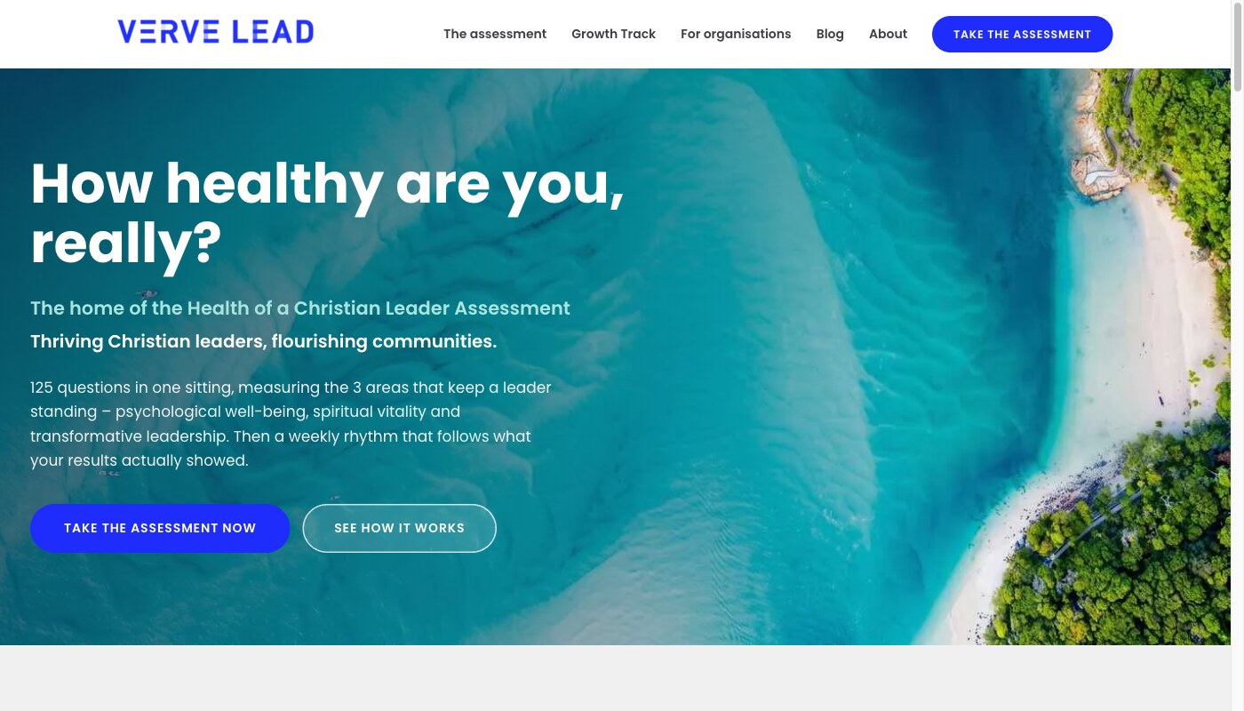 Verve Lead - Wellbeing Platform for Christian Leaders website screenshot